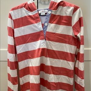 Pink (salmon) and write striped beach hoodie